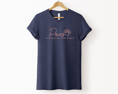 Paws and enjoy the little things Crewneck T-shirt, Heather Navy