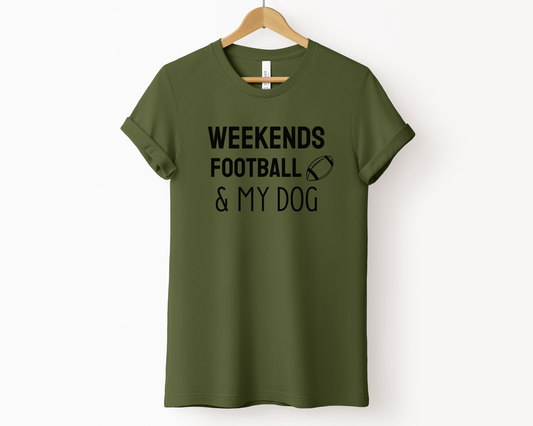 Weekends, Football & My Dog Crewneck T-shirt, Olive