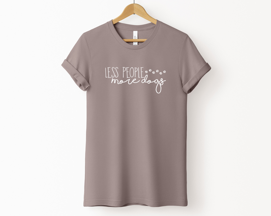 Less People More Dogs Crewneck T-shirt, Pebble Brown