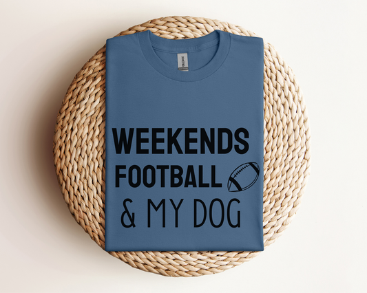 Weekends, Football & My Dog Crewneck T-shirt, Indigo Blue