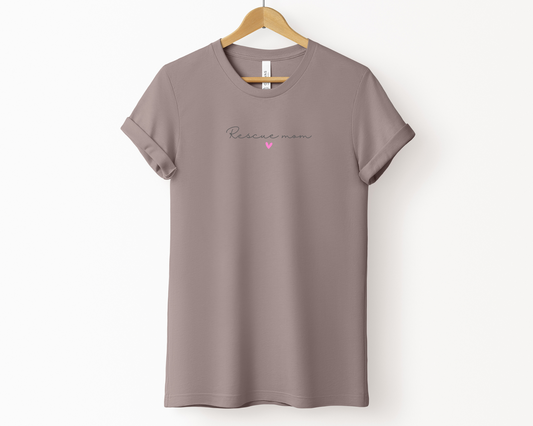 Rescue Mom (Heart) T-shirt, Pebble Brown