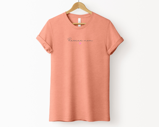 Rescue Mom (Heart) T-shirt, Heather Sunset