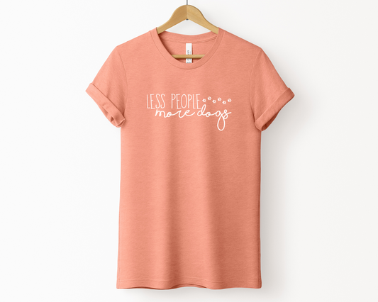 Less People More Dogs Crewneck T-shirt, Heather Sunset