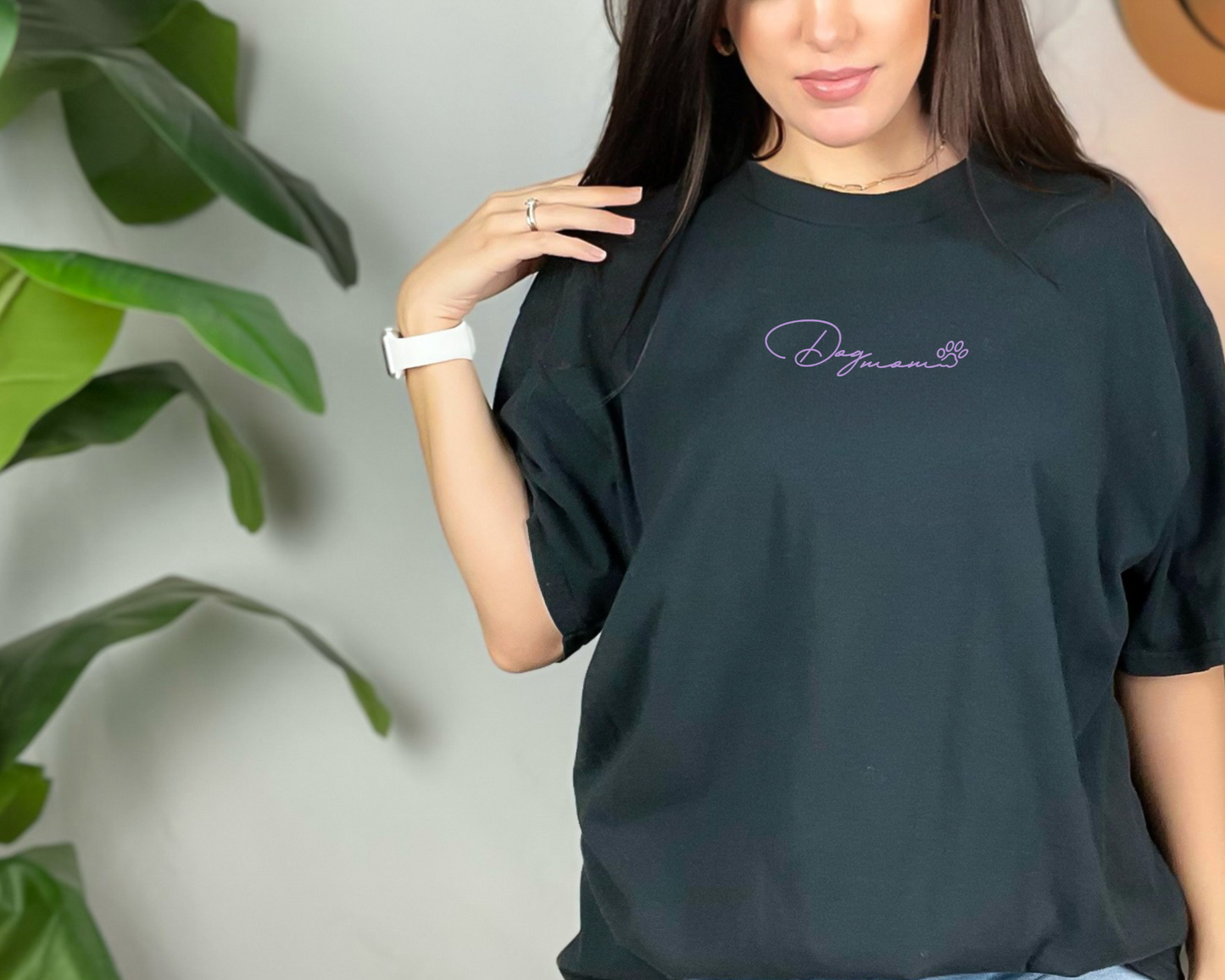 [30% OFF] Dog Mom Pawprint Crewneck T-shirt, Black