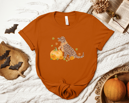 [Clearance 20%] Dog, Pumpkin & Autumn Leaves Crewneck T-shirt, Autumn