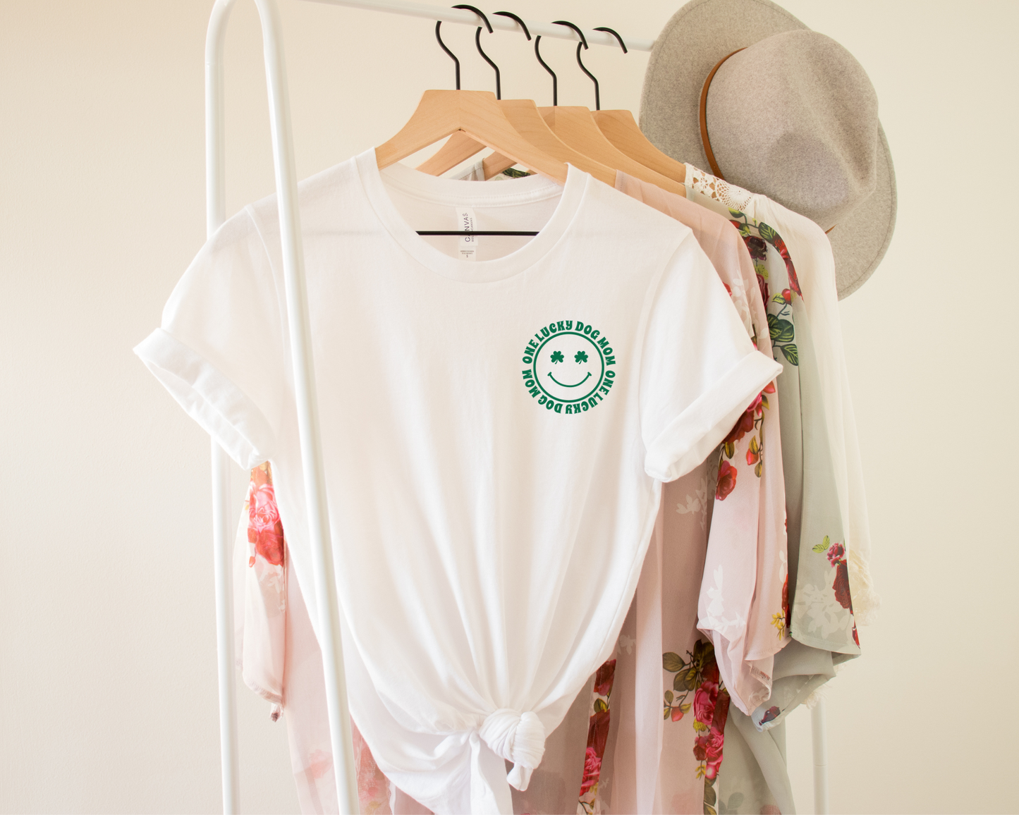 One Lucky Dog Mom Crewneck T-shirt, White