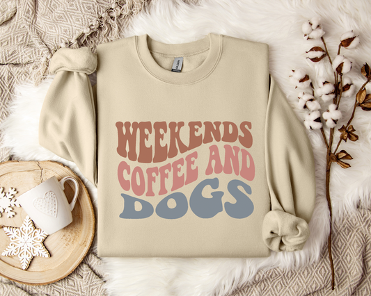 Weekends, Coffee And Dogs ReFlex Fleece Sweatshirt, Bone