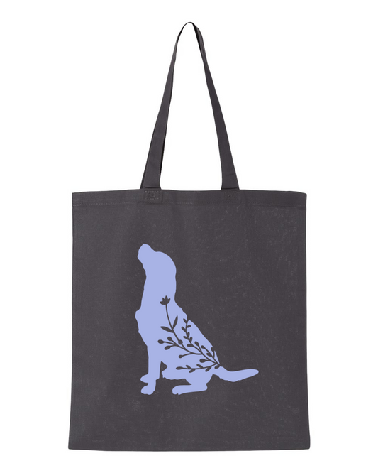 Cotton Tote - Floral Dog, Charcoal