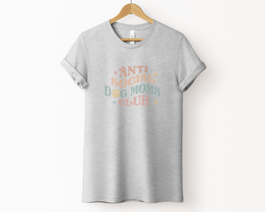 Anti Social Dog Moms Club Crewneck T-shirt, Heather Grey