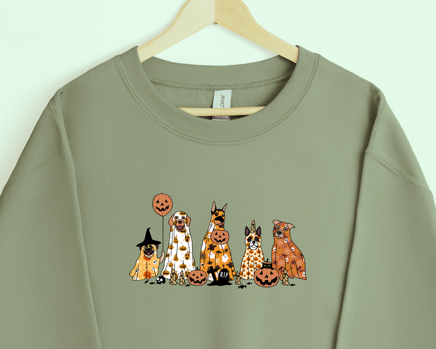 Halloween Ghost Dog Sweatshirt, Stonewashed Green