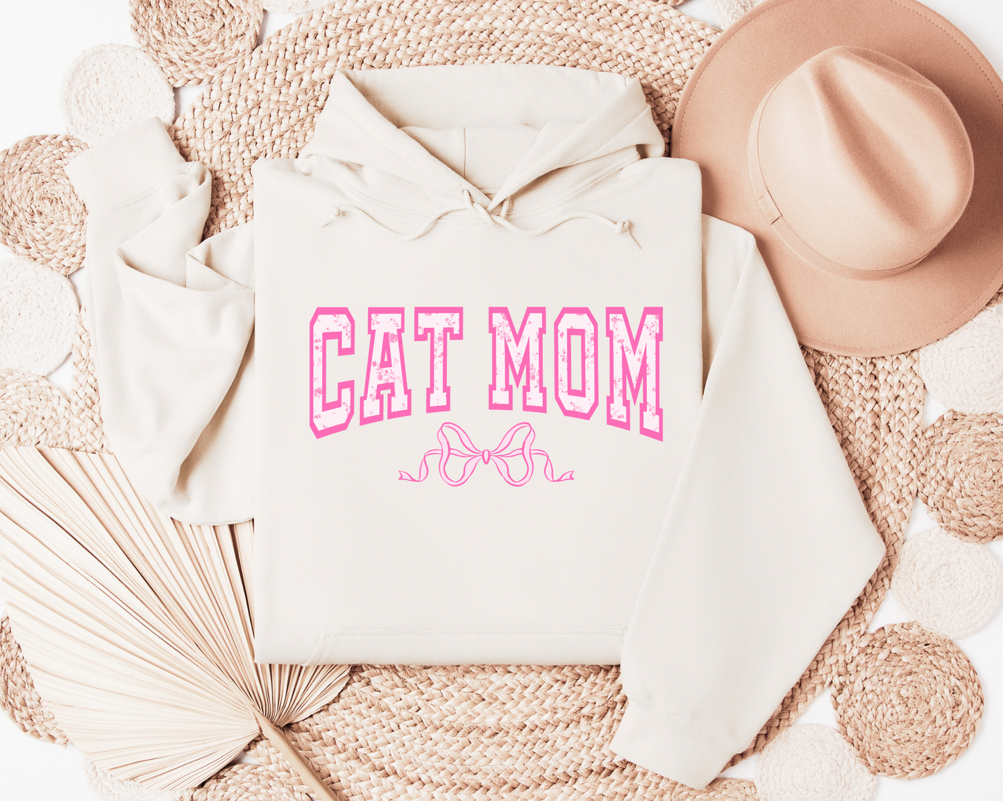 [20% OFF] Cat Mom Floral Pink Hoodie – Cream *