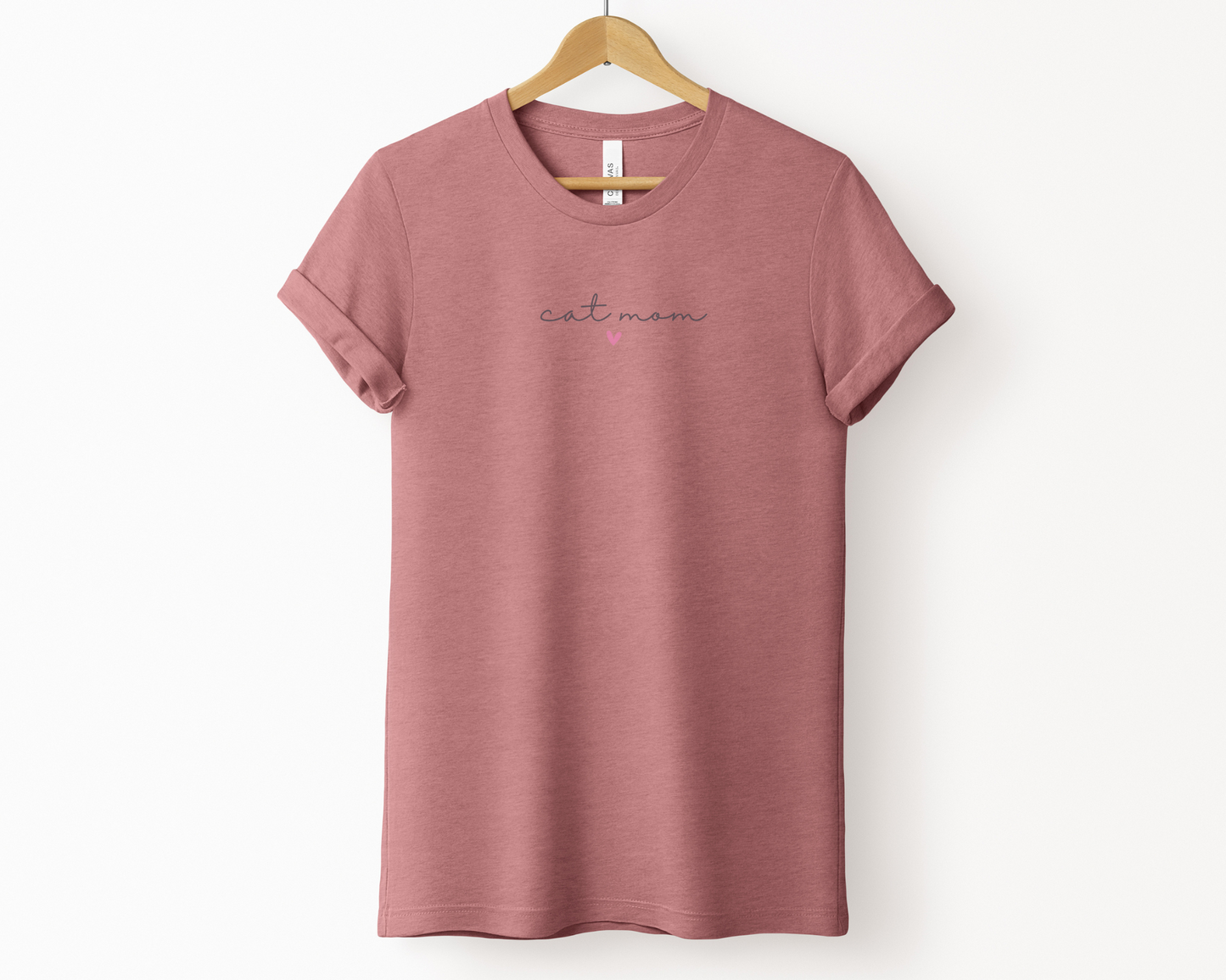 Cat Mom Heart Crewneck T-shirt, Heather Mauve