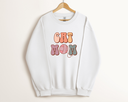 Cat Mom Yarn Crewneck Sweatshirt, White