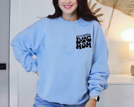 Anti Social Dog Moms Club Sweatshirt, Light Blue