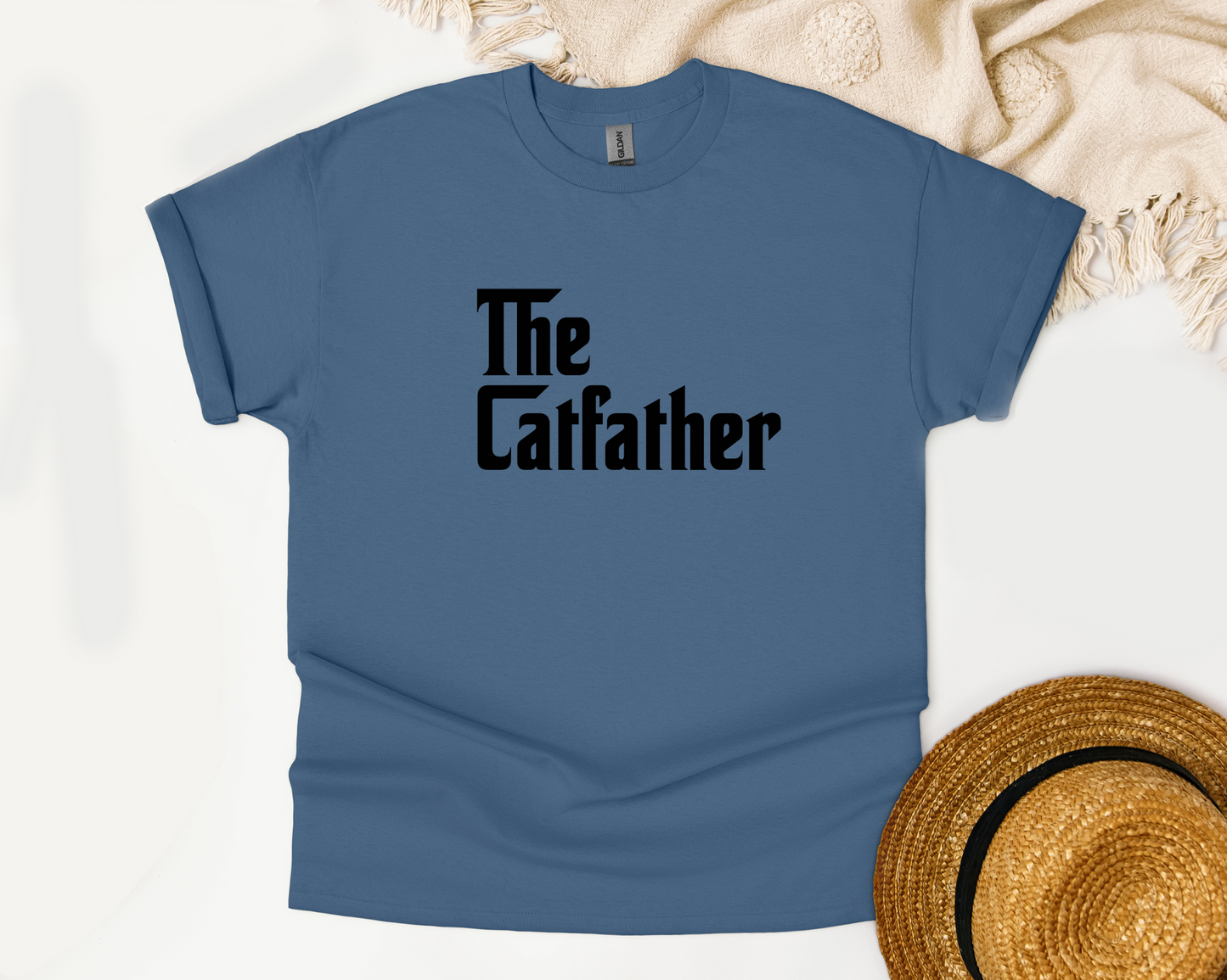 The Catfather Crewneck T-shirt, Indigo Blue