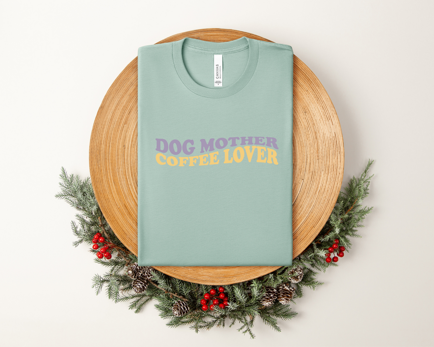 Dog Mother Coffee Lover Crewneck T-shirt, Dusty Blue