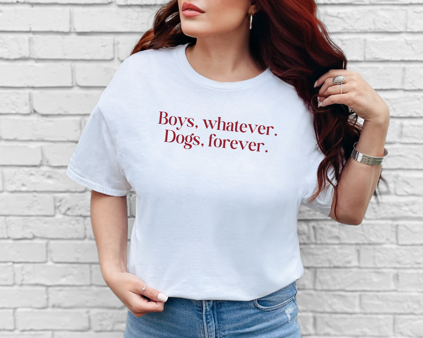 Boys, Whatever. Dogs, Forever T-shirt, White