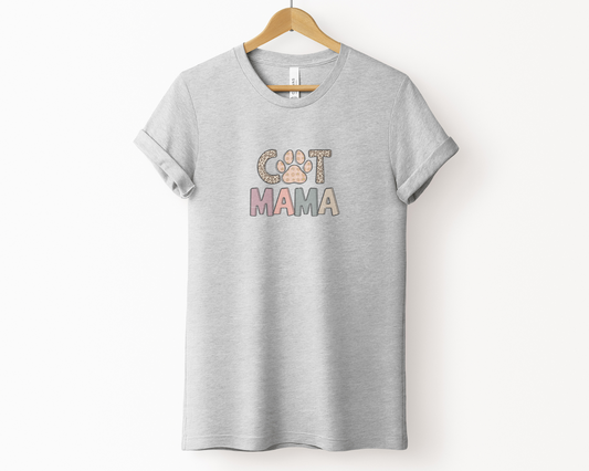 Cat Mama Crewneck T-shirt, Heather Grey