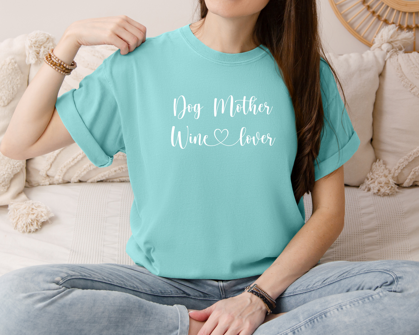 Dog Mother Wine Lover T-Shirt, Chalky Mint