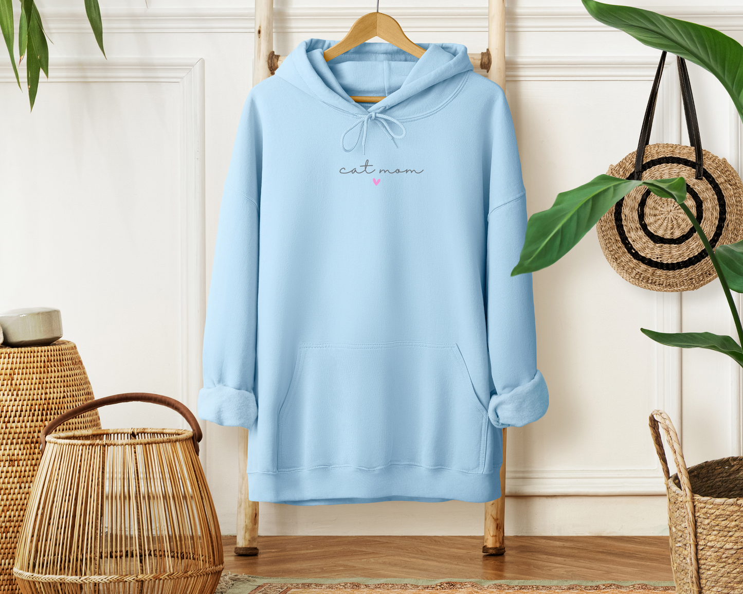 Cat Mom (Heart) Hoodie, Light Blue