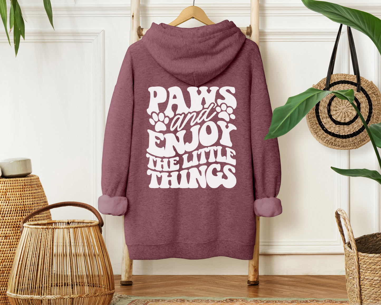 Paws and enjoy the little things Hoodie, Heather Dark Maroon