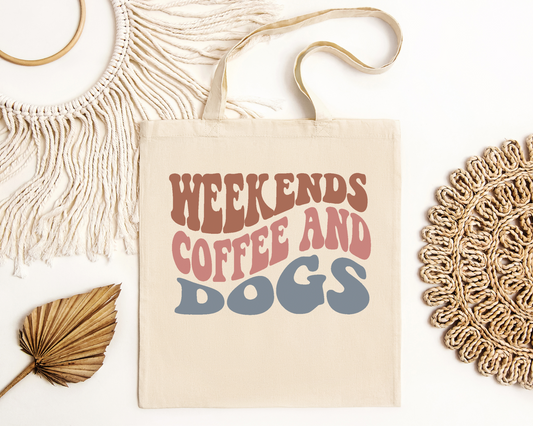 Canvas Cotton Tote - Weekends, Coffee And Dogs