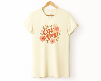 Cat Mom Retro Flower T-shirt - Off White
