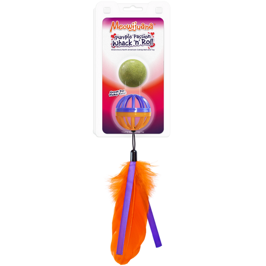 Whack 'n' Roll Purple Passion Compressed Catnip Ball with Cage