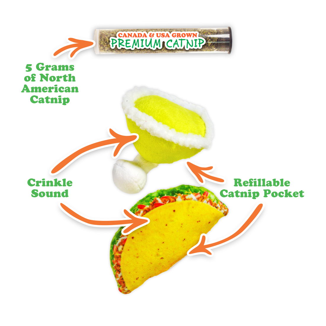 Meowijuana | Get Spicy Taco Margarita Catnip Toys, 2 Pack