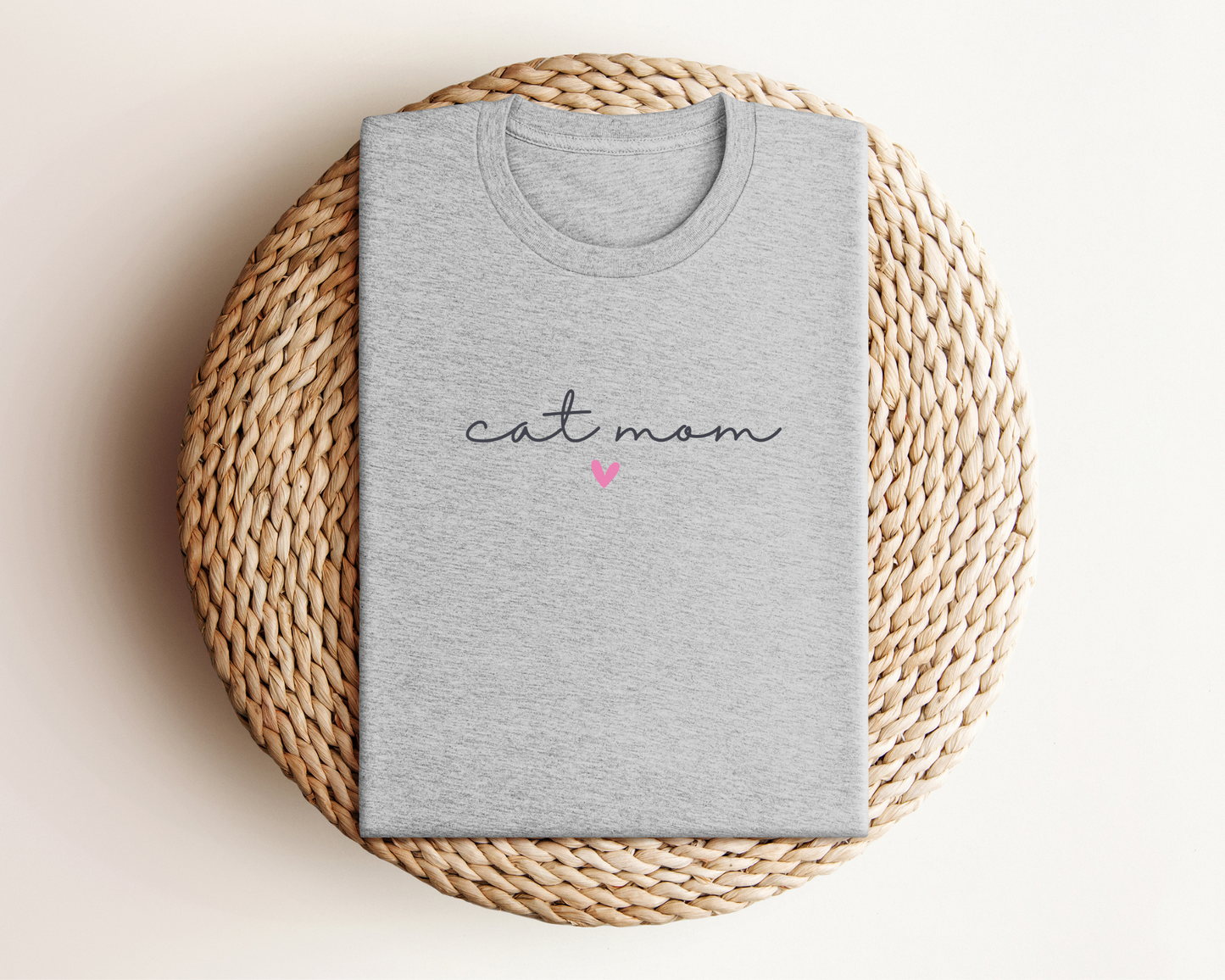 Cat Mom (Heart) Crewneck T-shirt, Athletic Heather