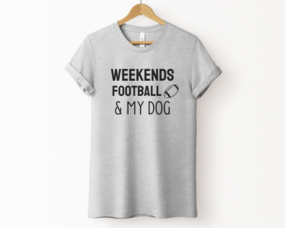 Weekends, Football & My Dog Crewneck T-shirt, Heather Grey