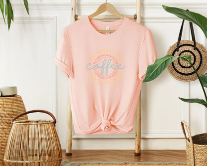 [30% OFF] Sunshine, Coffee and Dogs Crewneck T-shirt, Heather Peach