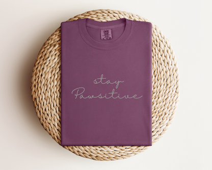 Stay Pawsitive Garment-Dyed Heavyweight T-Shirt, Berry