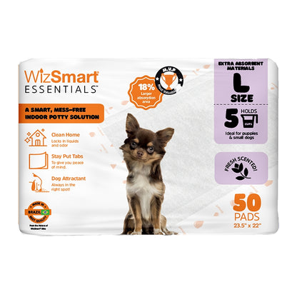 Wizsmart Essentials Dog Pads - Large 50 Ct (Scented Baby Powder)