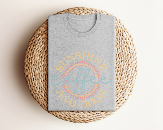 Sunshine, Coffee and Dogs Crewneck T-shirt, Heather Grey