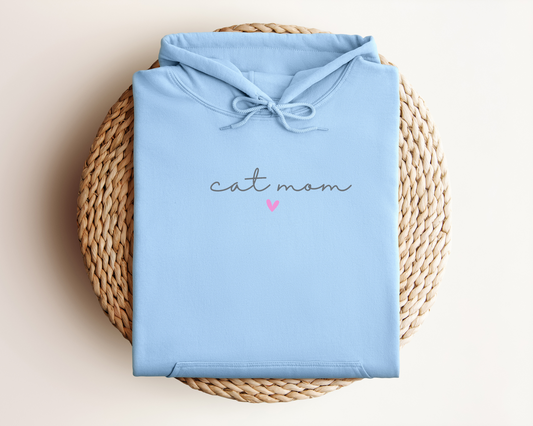 Cat Mom (Heart) Hoodie, Light Blue