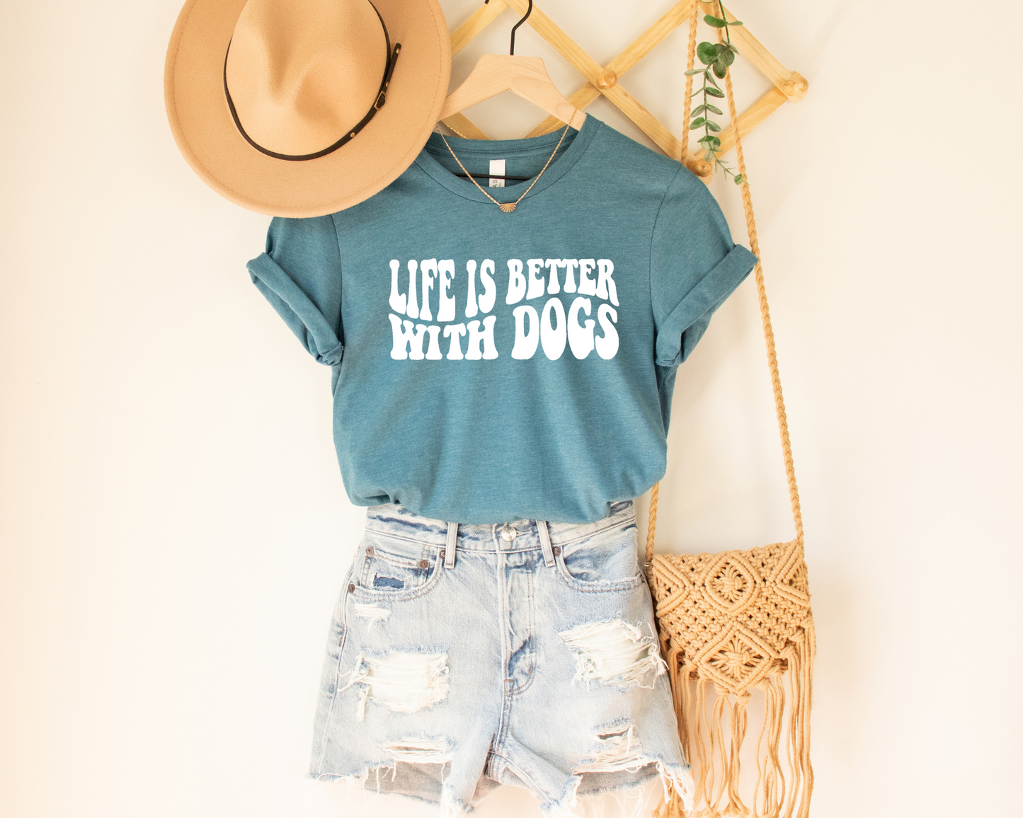 Life Is Better With Dogs T-shirt, Heather Deep Teal