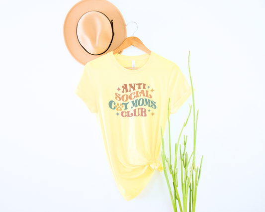 Anti Social Cat Moms Club T-shirt - Heather French Vanilla