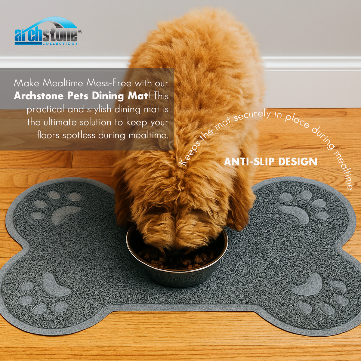 Dining mat for pets - Gray, Bone Shape