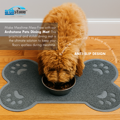Dining mat for pets - Gray, Bone Shape
