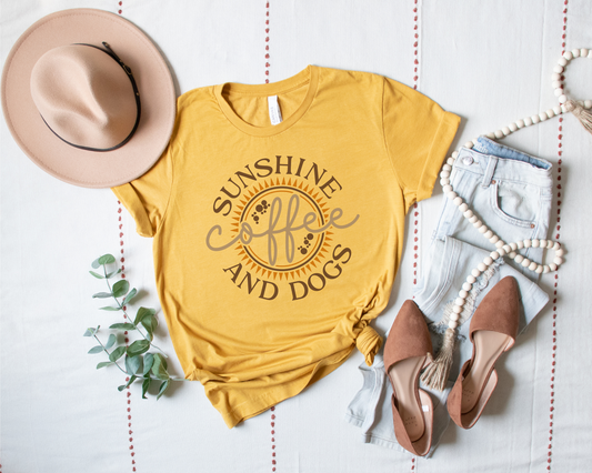[30% OFF] Sunshine, Coffee and Dogs Crewneck T-shirt, Heather Mustard