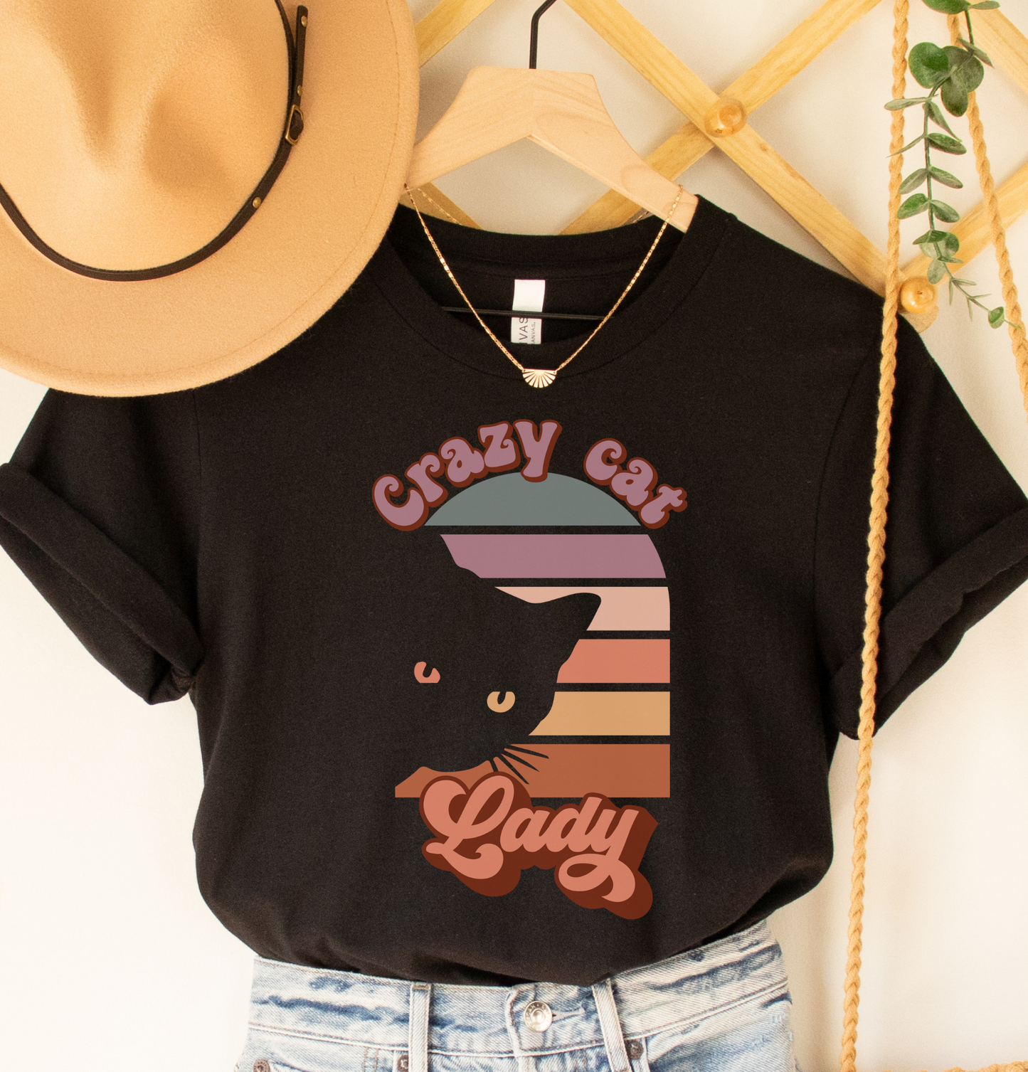 Crazy Cat Lady Crewneck T-shirt, Black