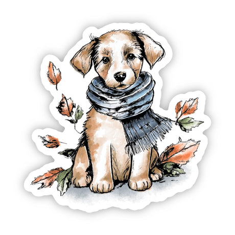 Dog Sticker -  Cozy Dog in Scarf Fall