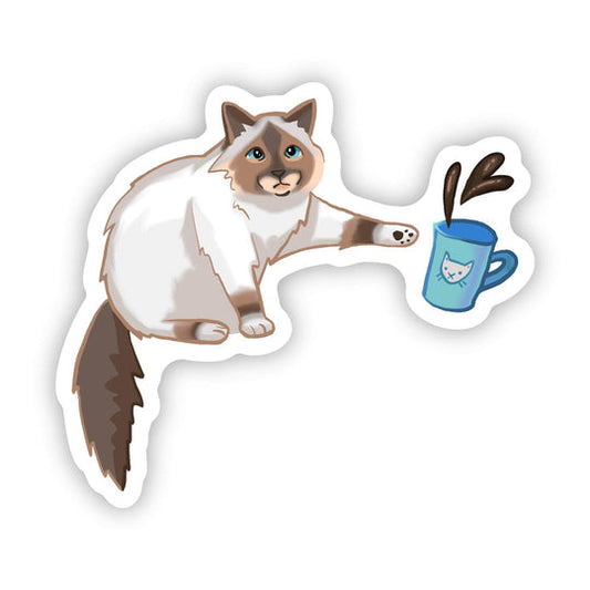 Cat Sticker - Cat Knocking Over Coffee