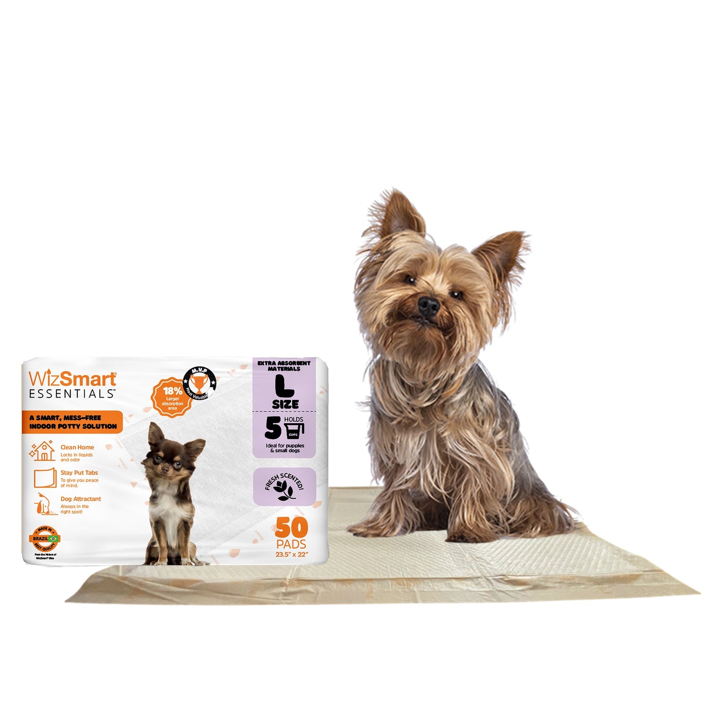 Wizsmart Essentials Dog Pads - Large 50 Ct (Scented Baby Powder)