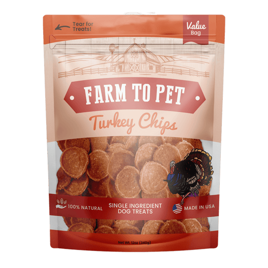 Farm to Pet | Turkey Chips for Dogs | All-Natural Single-Ingredient Healthy Dog Treats, 12oz