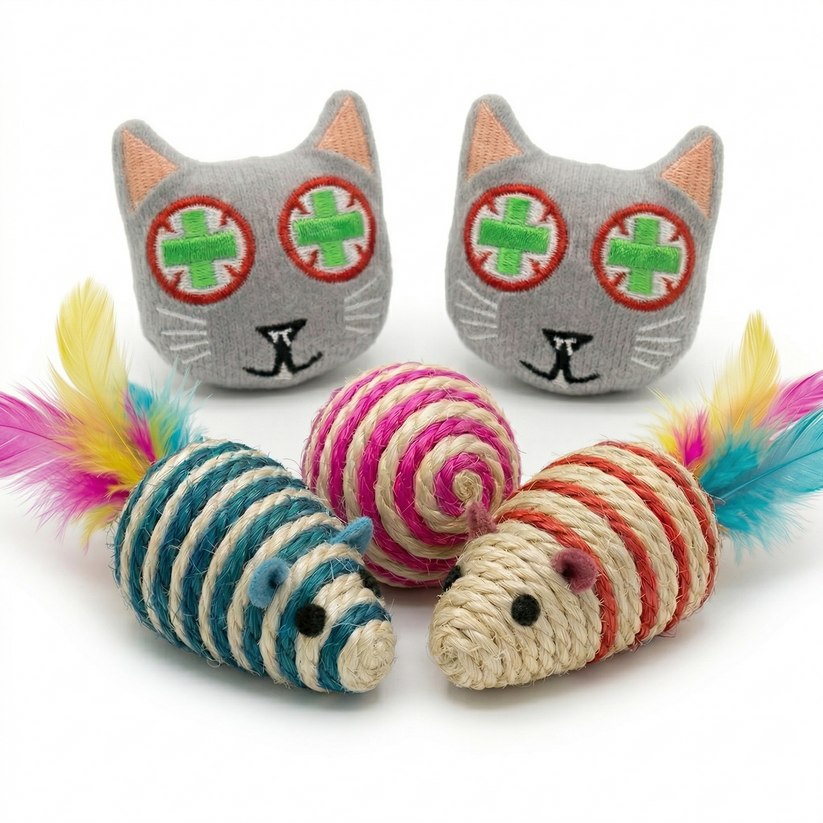 Smokey's Stash Catnip filled toys with Sisal Rope Mice and ball