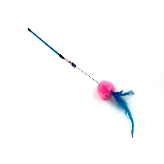Pom-Pom Feather Cat Teaser Stick, Blue