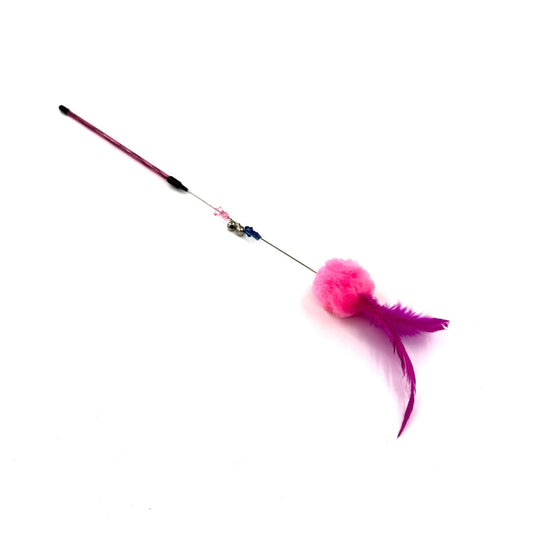 Pom-Pom Feather Cat Teaser Stick, Pink
