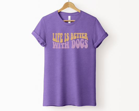 Life is better with dogs Crewneck T-shirt, Heather Team Purple